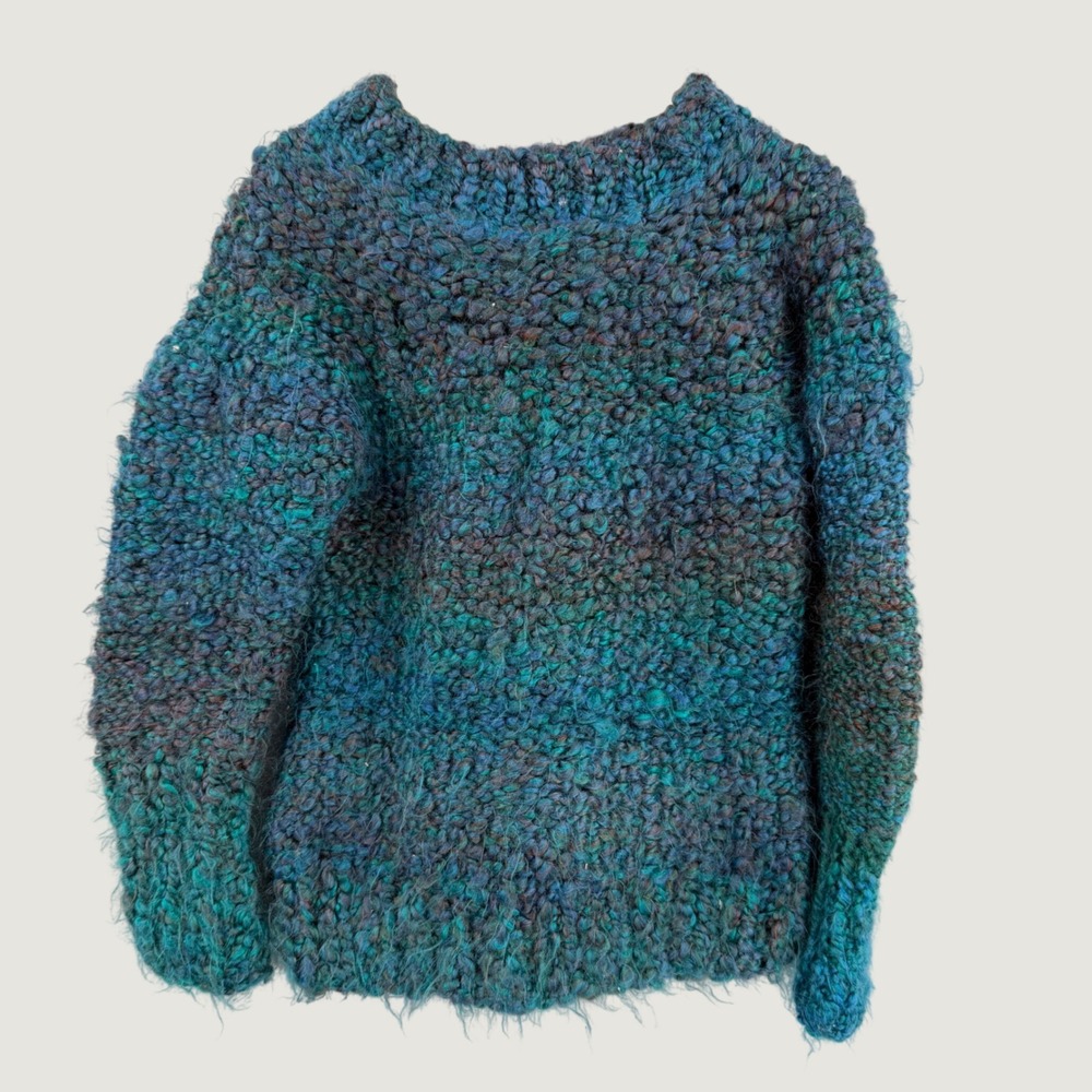 Handmade Kids Chunky Knit Sweater Teal Blue Green Pullover No Size